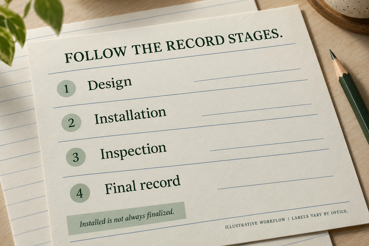 Illustrative research notes for Septic Final Approval Records: Installed Is Not Always Finalized. Not an agency record or property plan.