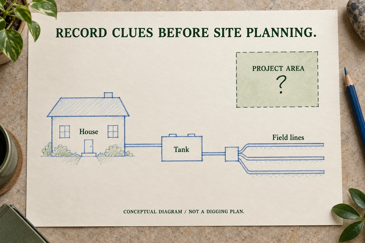 Illustrative research notes for Find Septic Records Before Planning a Pool. Not an agency record or property plan.