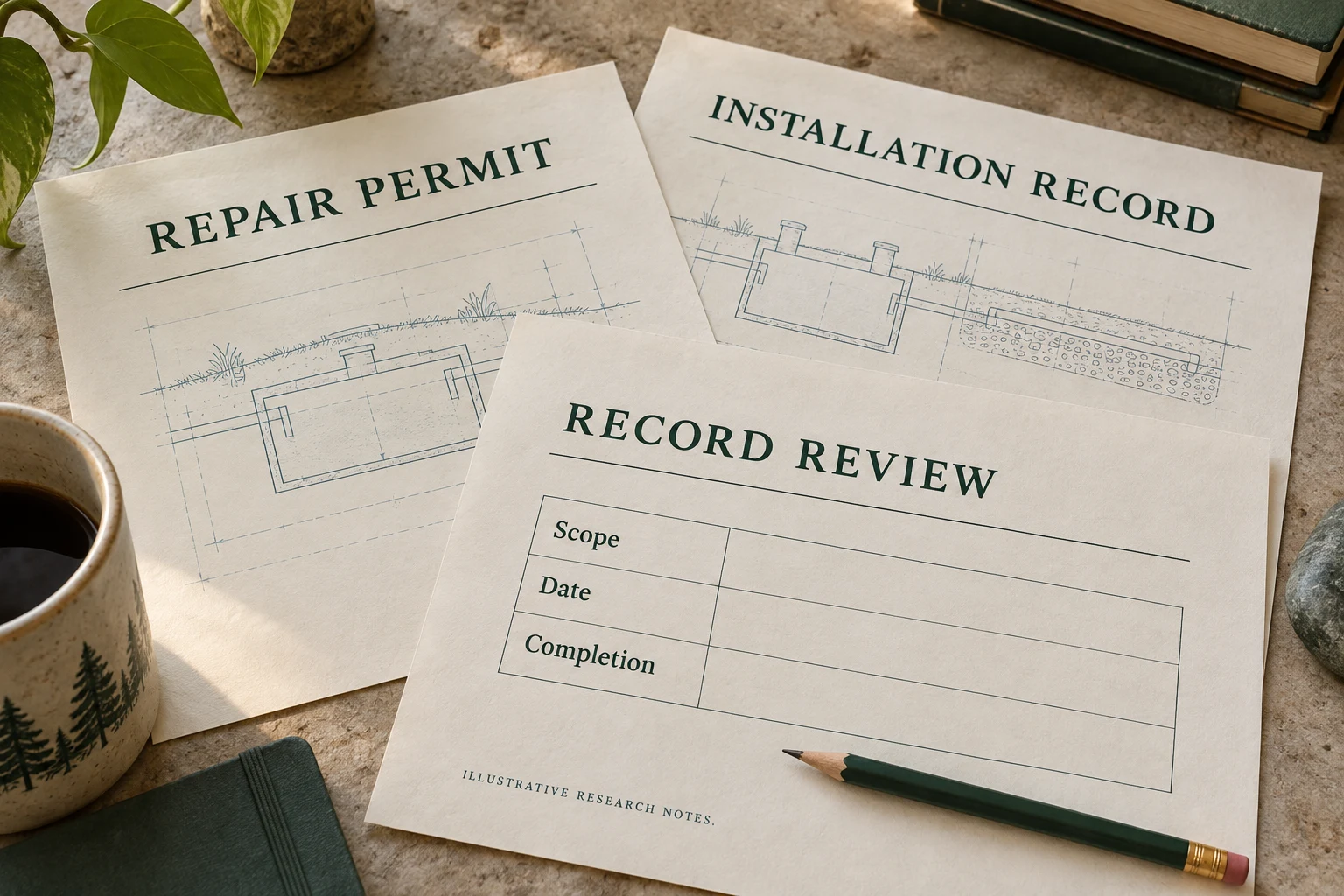 Illustrative research notes for Septic Repair Records: Verify What Was Replaced. Not an agency record or property plan.