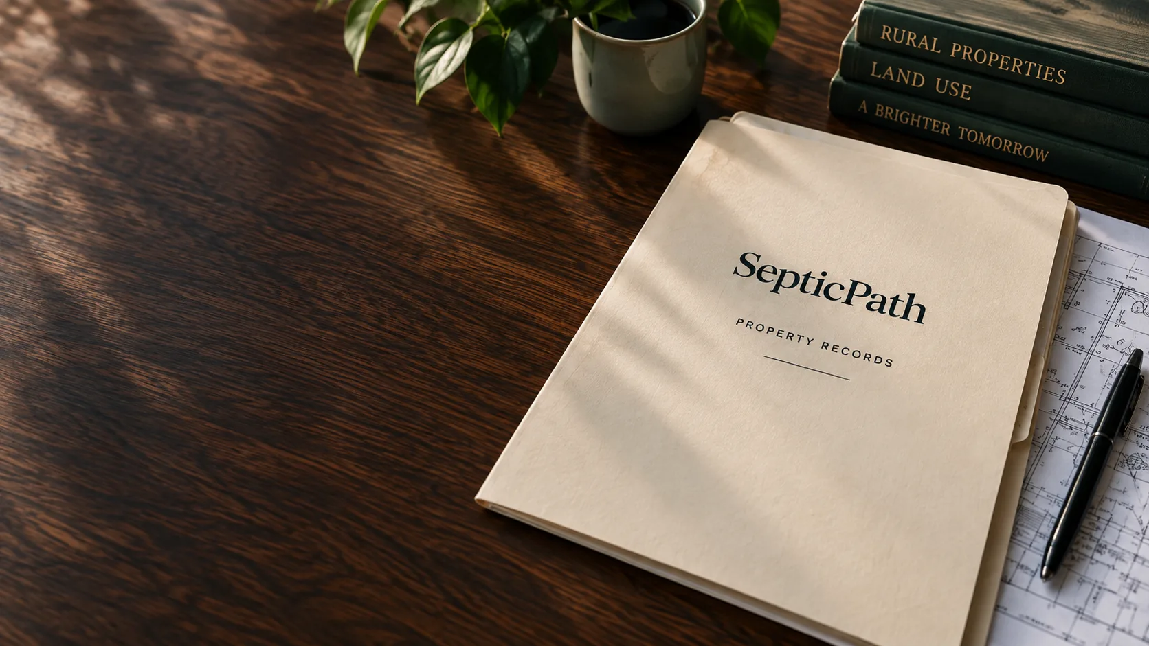 Illustrative property research folder on a desk